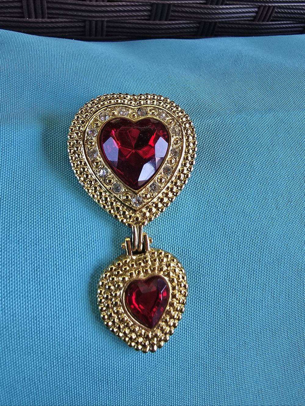 Gold-Tone Red Heart Drop Brooch - Women's Jewelry